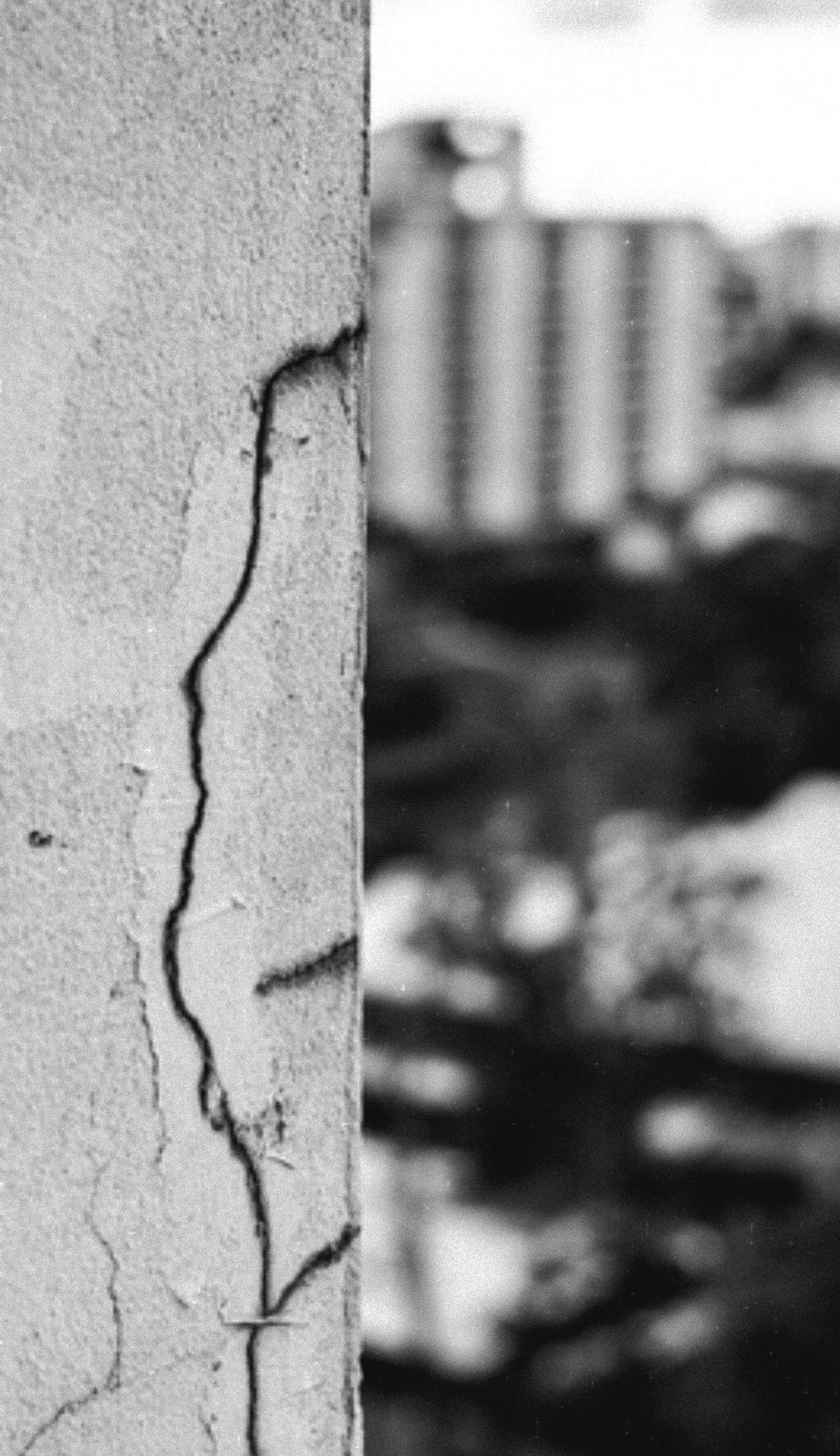 Close-up of a structural crack in a concrete wall